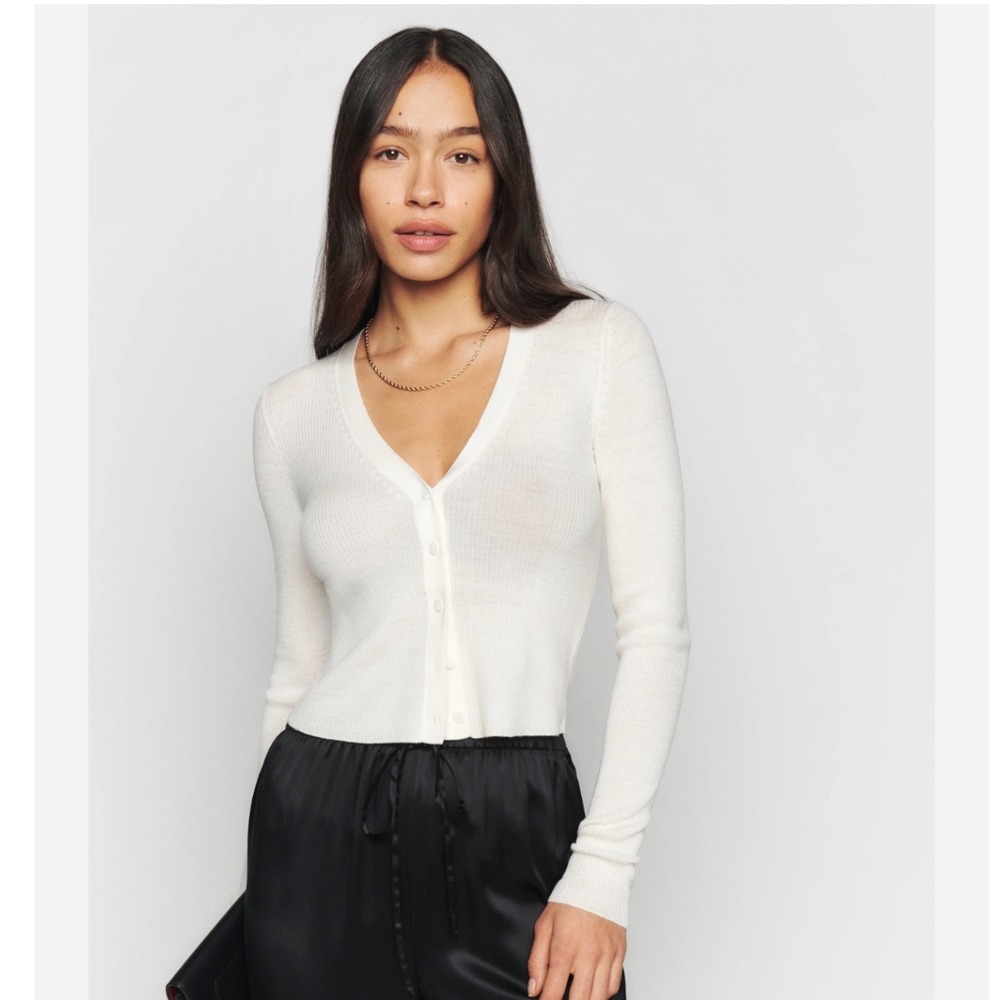 Reformation Women's Petra Regenerative Merino Cardigan In‎ Cream- Size Small
